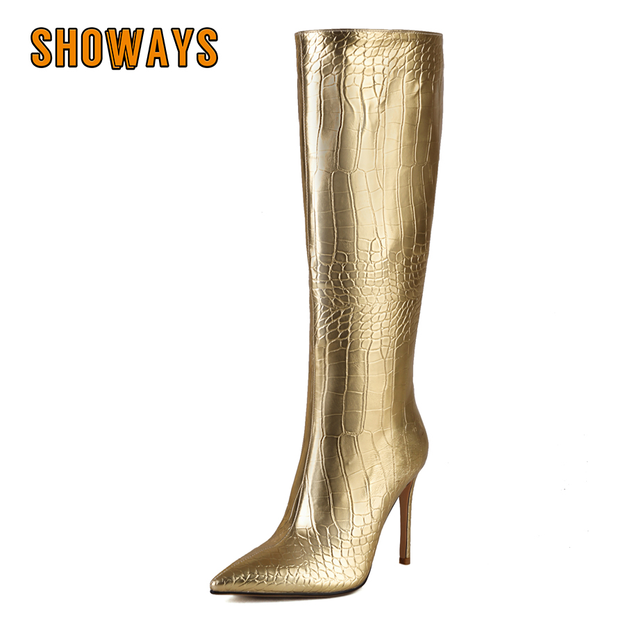 Shiny Silver Gold Women Knee H - Riding Boot Short のレビューと価格