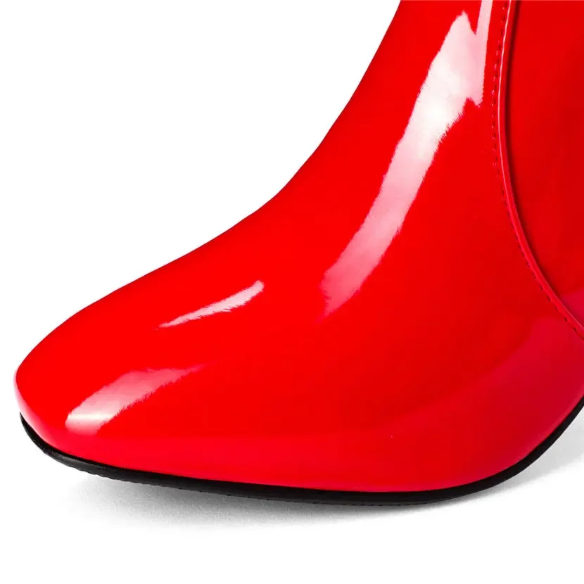 Red White Patent Leather Women - Riding Boot Short のレビューと価格