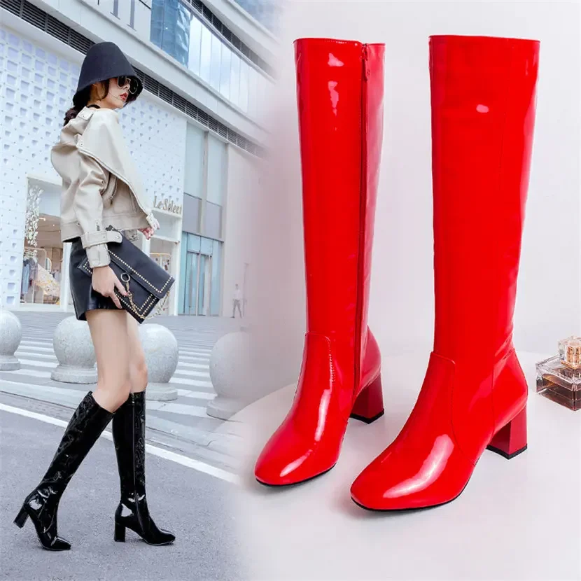 Red White Patent Leather Women - Riding Boot Short のレビューと価格